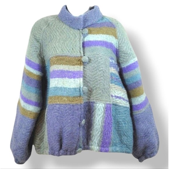 Vintage Miranda Roma Wool and Mohair Patchwork Sweater Knit Coat Size Small - Picture 2 of 9